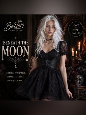 🖤 NWT Killstar Beneath The Moon Damask Mini Dress Black Gothic Romantic Size Lg